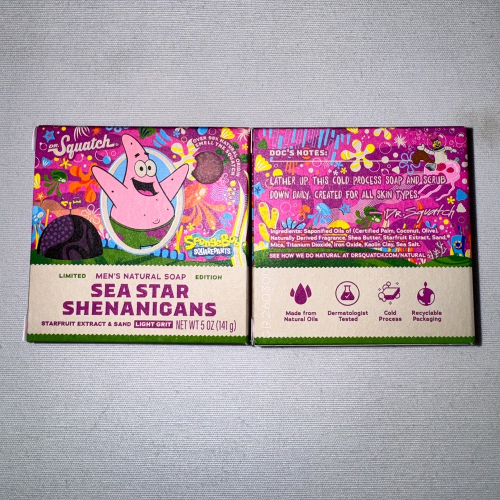 Dr Squatch Sea Star Shenanigans Soap SpongeBob Lot of 2 Limited Edition 5oz
